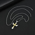 Two-Tone Wing Cross Pendant Necklace CZ Stone — Stainless Steel