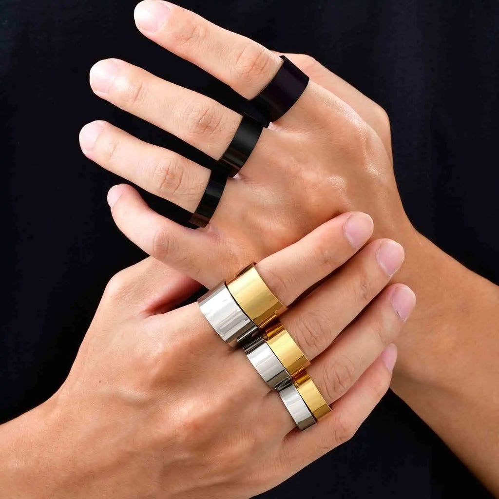 Punk Bend Ring for Men Boys,High Polished Stainless Steel Adjustable Ring,6/8/11.5mm Width Simple Ring for Husband Son