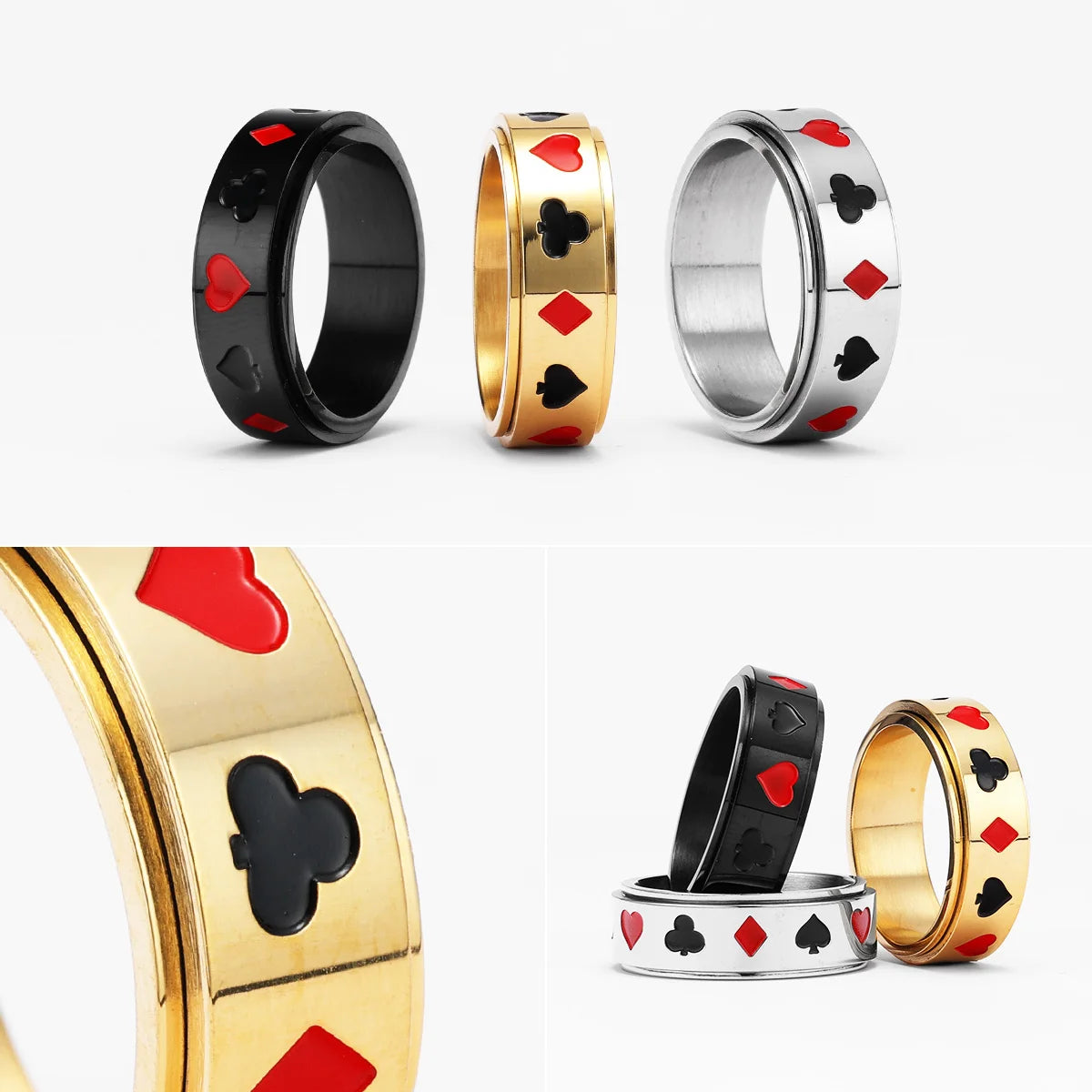 Poker Fidget Spinner Ring — Stainless Steel