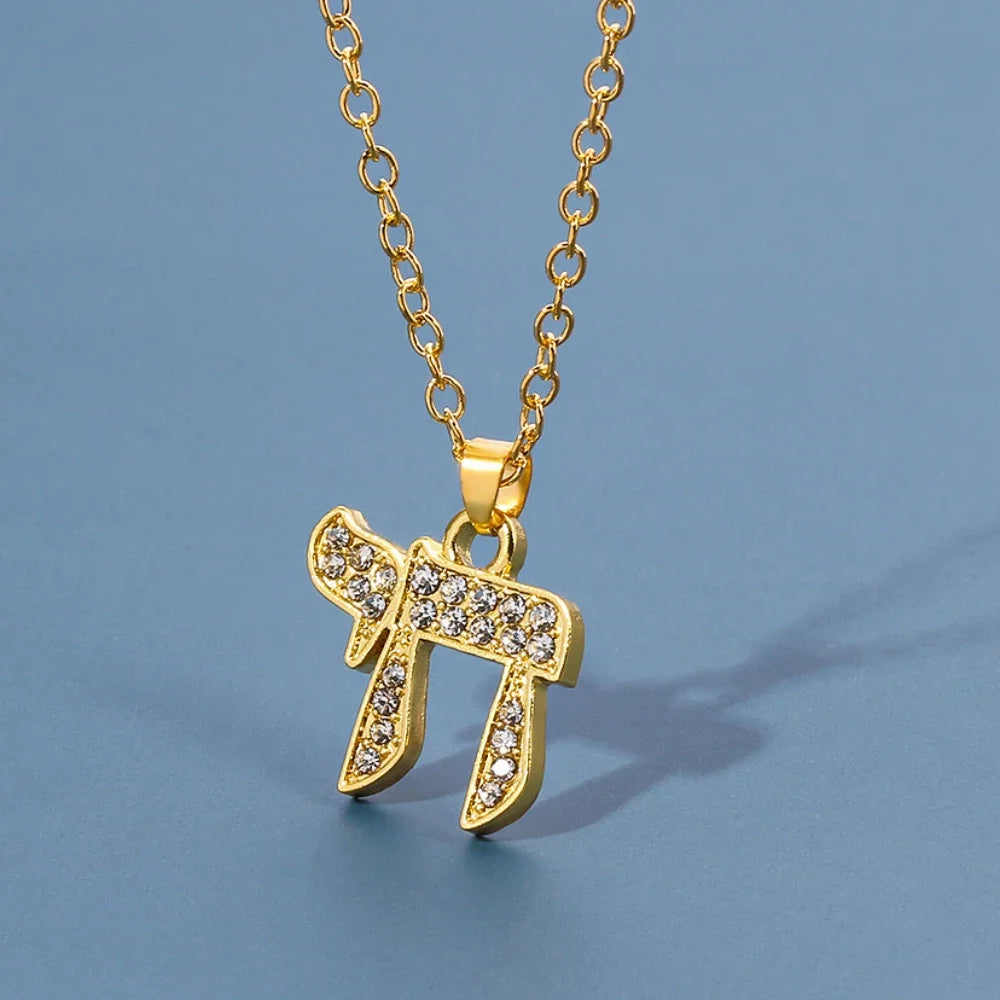 YILUOCD Chai Jewish Pendent Necklace for Women Zirconia Hebrew Letter Hai Pendent Religious Supernatural Talisman Amulet Jewelry