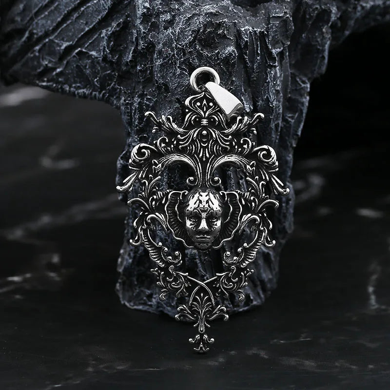 316L Stainless Steel Vintage Skull Face With Pattern Pendant Necklace For Man Women Choker Lucky Chain