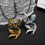 Vintage Phoenix Pendant Necklace — Black Cord, Animal Medal