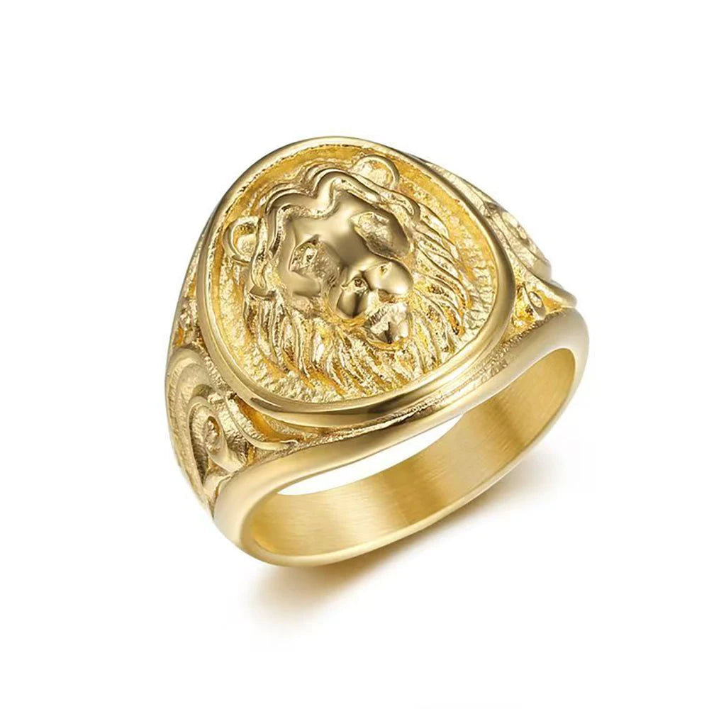 Lion Head Ring Gold Silver 3D Animal Band — Stainless Steel