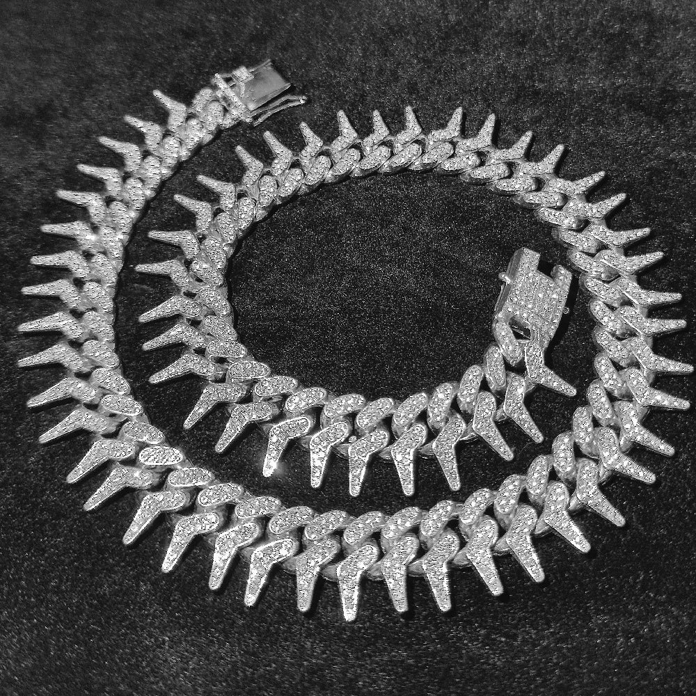 20mm Gothic Thorns Flash Full Rhinestone Miami Cuban Chain Luxury Fashion Men's Necklace For Women Hip Hop Cool