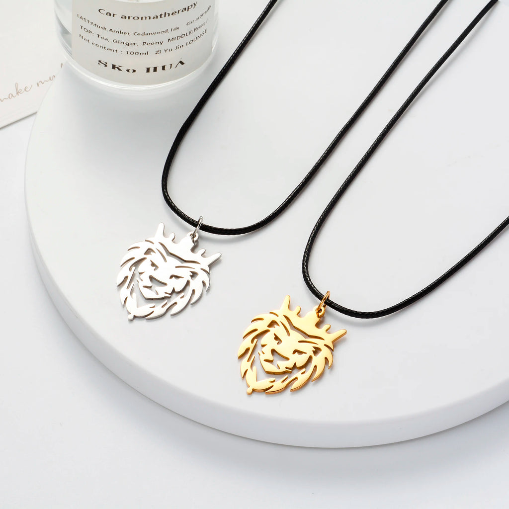 Polishing Stainless Steel Hollow Crown Lion King Pendant Necklace Fashion Cool Rock Party Motorcycle Jewelry for Men