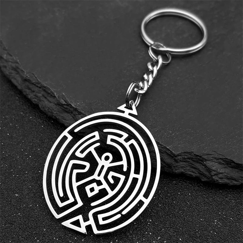 Silver Ring Hollow Hekate Wheel Keychain Trapped
