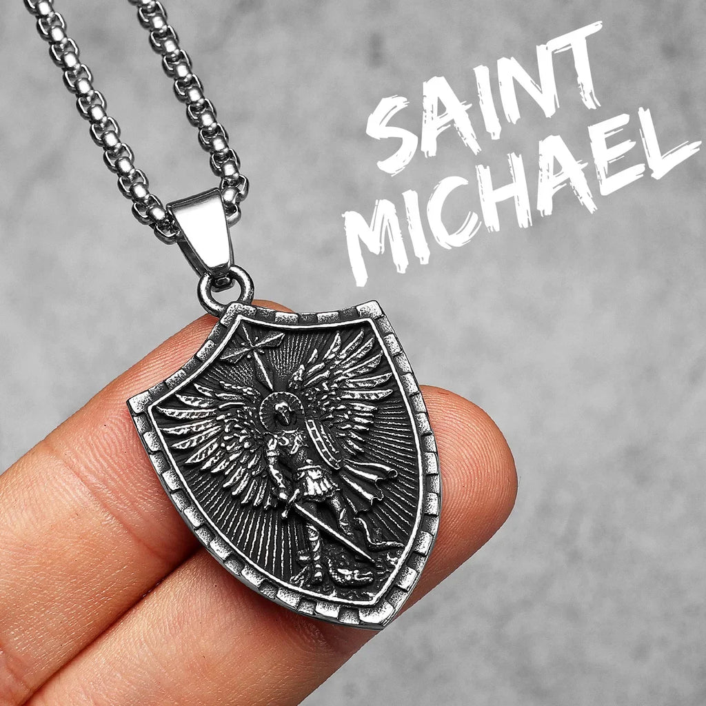 Arch Angel St.Michael Cross Wing Stainless Steel Men Necklaces Pendant Chain Amulet For Women Fashion Jewelry Gift