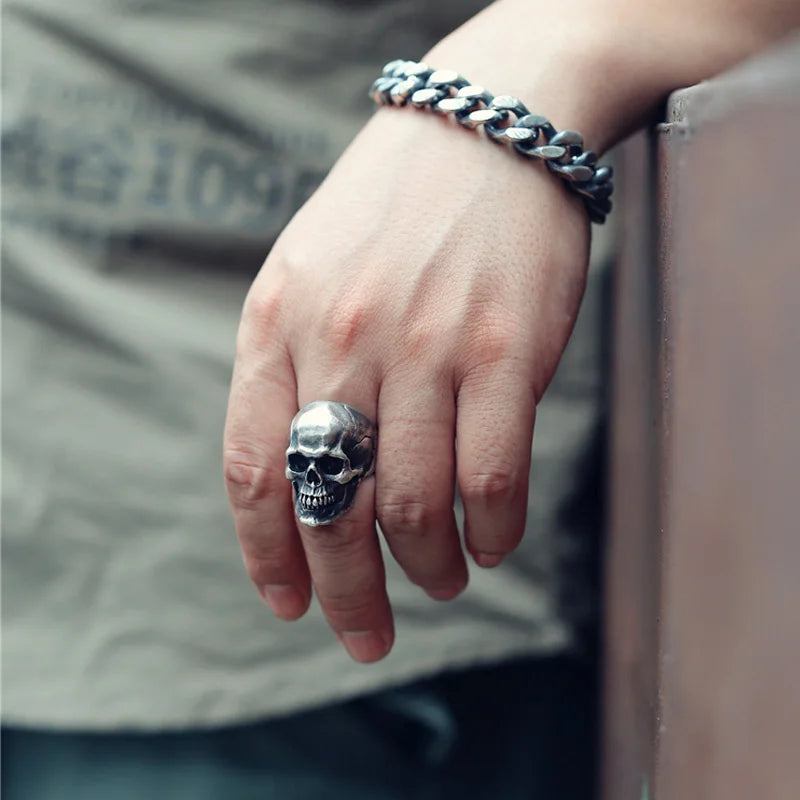 Retro Skull Statement Ring — Silver