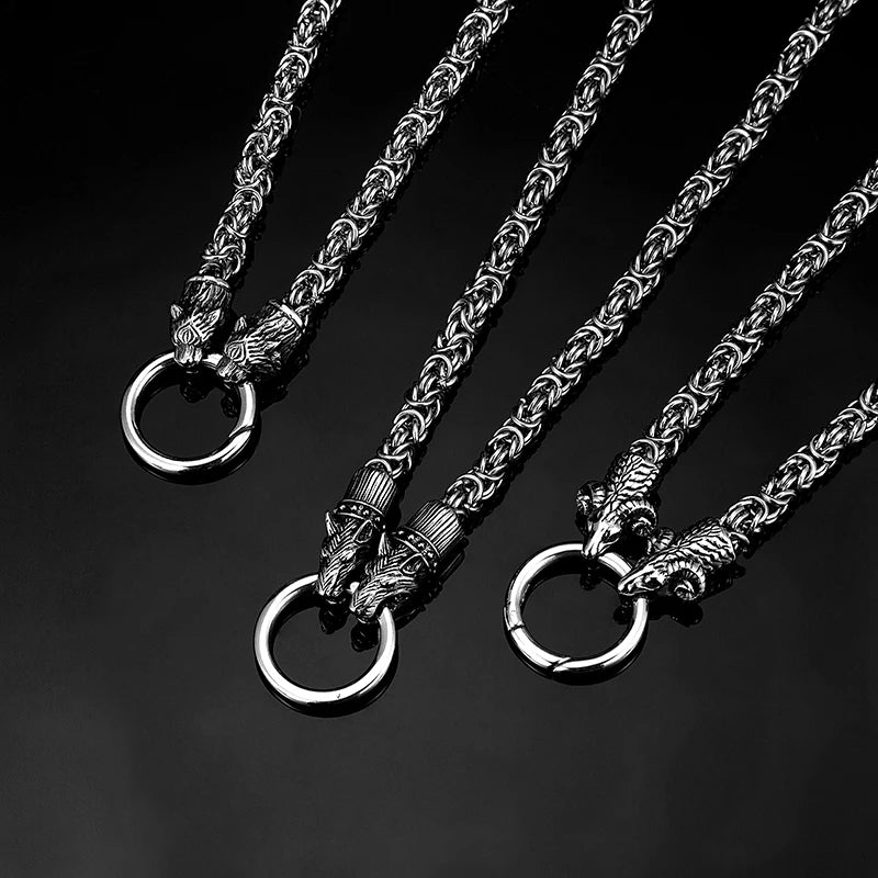 Animal Pendant Necklace Wolf Dog Skull Snake — Stainless Steel