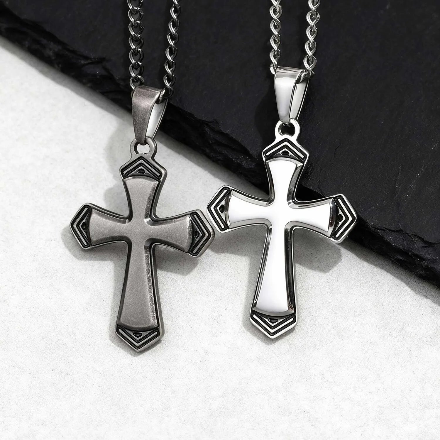 Cross Silver Cuban Chain Pendant Necklace