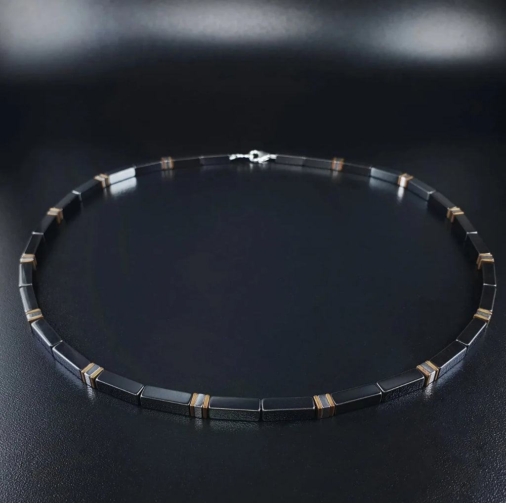 Heishi Turquoise Men Necklace with Hematite Men Necklace Stone Necklace Onyx Mens Necklace