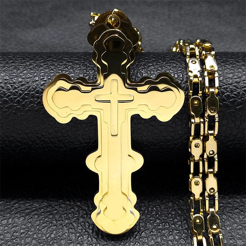 Big Cross Jesus Necklace for Man Stainless Steel Gold Color Christ God Chain Necklaces Christmas Gift Jewelry collar