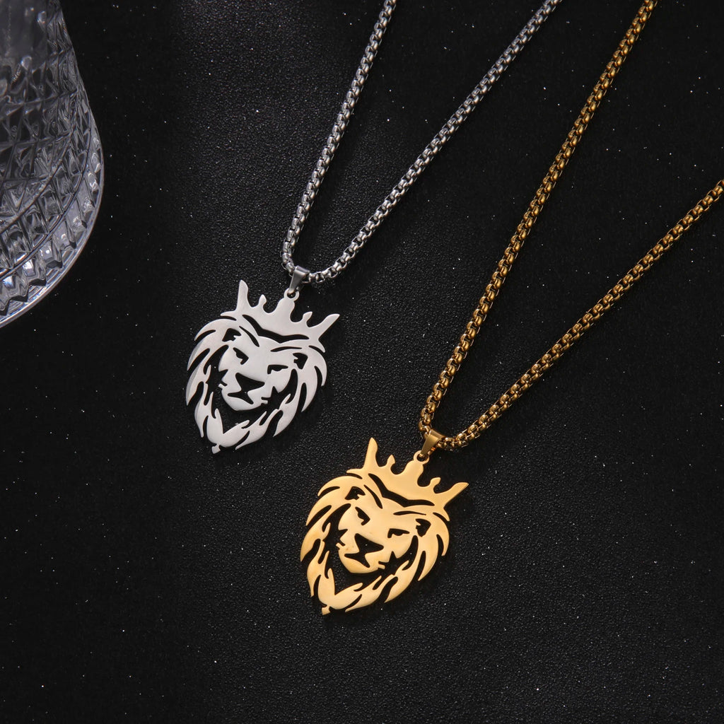 Lion King Crown Box Chain Pendant — Stainless Steel