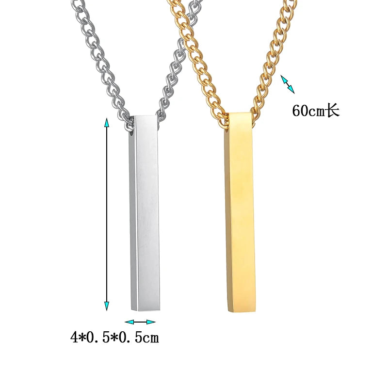High Quality Stainless Steel Square Pendant Necklace for Men Women Blank Bar Couple Necklace Birthday Christmas Jewelry Gift