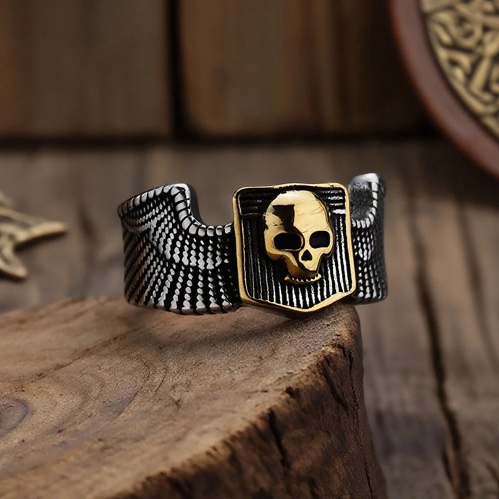 Vintage Gothic Skull Head Rings for Men Stainless Steel Wing Ring Punk Rock Motorcycle Biker Jewelry Gift Fashion