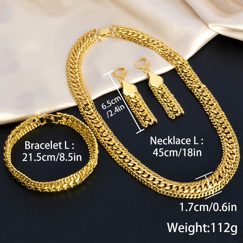 Chunky Chain Cross Collar Necklace Earrings Bracelet Set