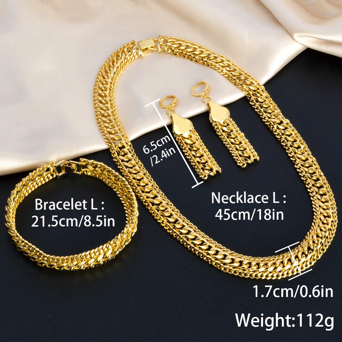 Chunky Chain Cross Collar Necklace Earrings Bracelet Set