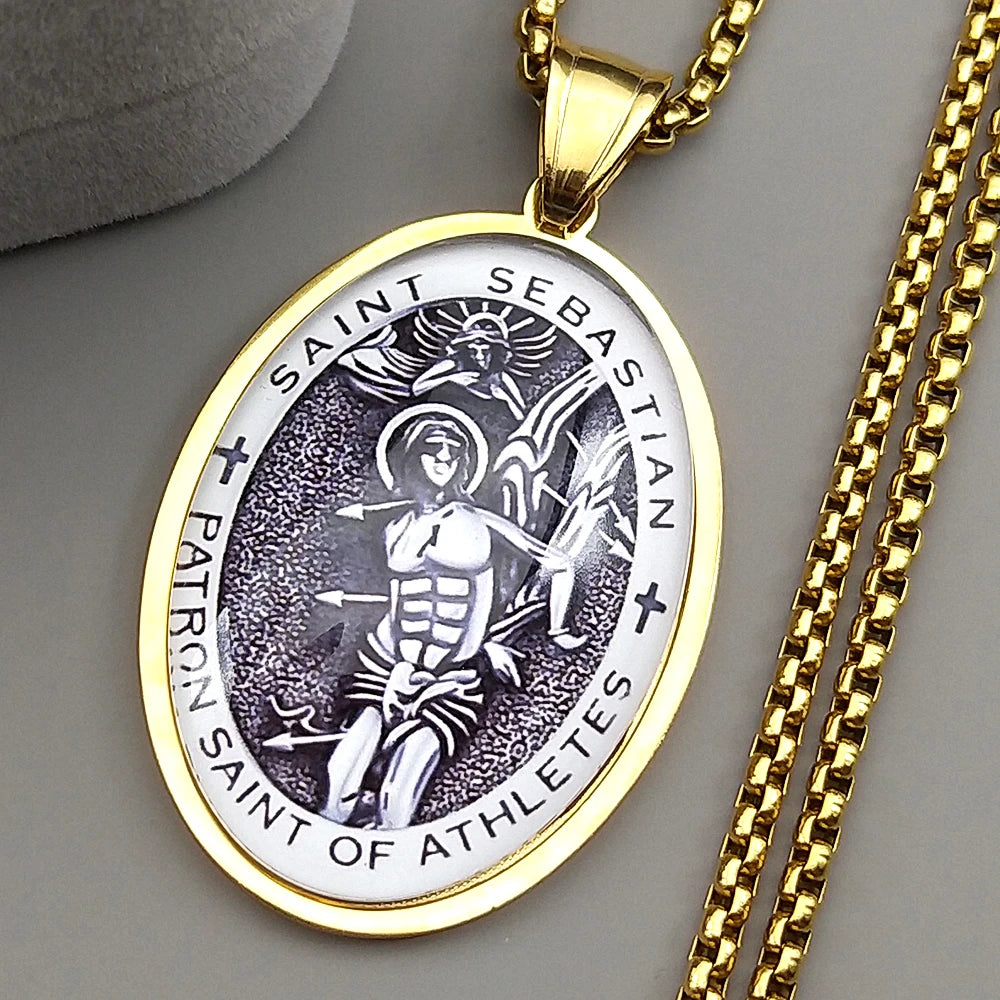 St. Sebastian Medal Pendant Necklace — Gold-Tone