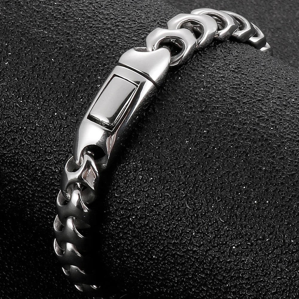 9MM Wide Curb Link Chain Man Bracelet for Men In Polished Stainless Steel Men's Wrist Bracelets On Hand Jewelry Mannen