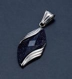 Stylish Blue Sandstone Necklace for Men,Stainless Steel Black Agate Angel Eye Pendant Necklace,Trendy Gifts to Him Boys