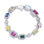Cross Chain Necklace Iced Out Colorful Gemstone