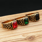 Viking Steel Ring Vintage Nordic Knot Rune Square