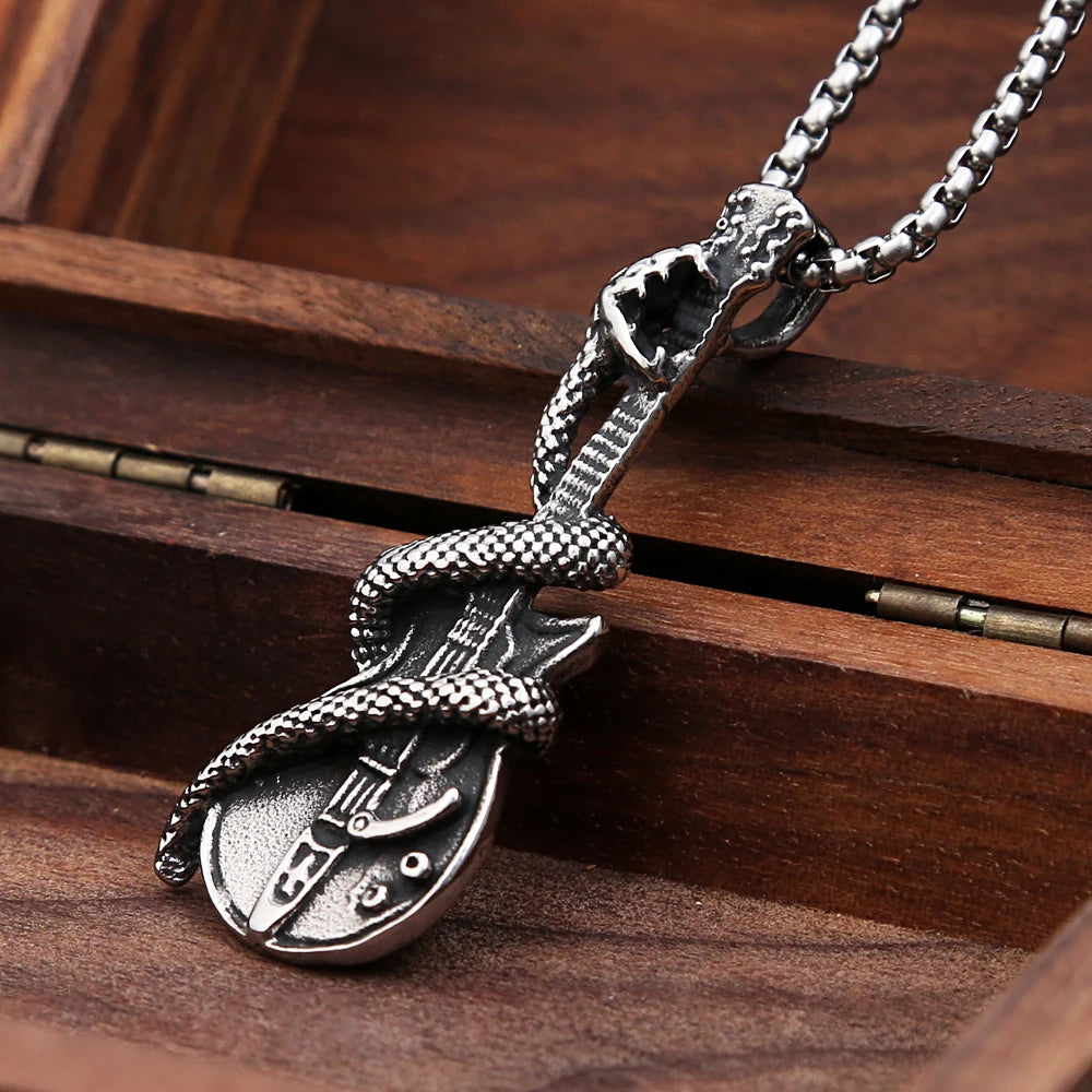 Guitar Steel Pendant Retro Snake 316L