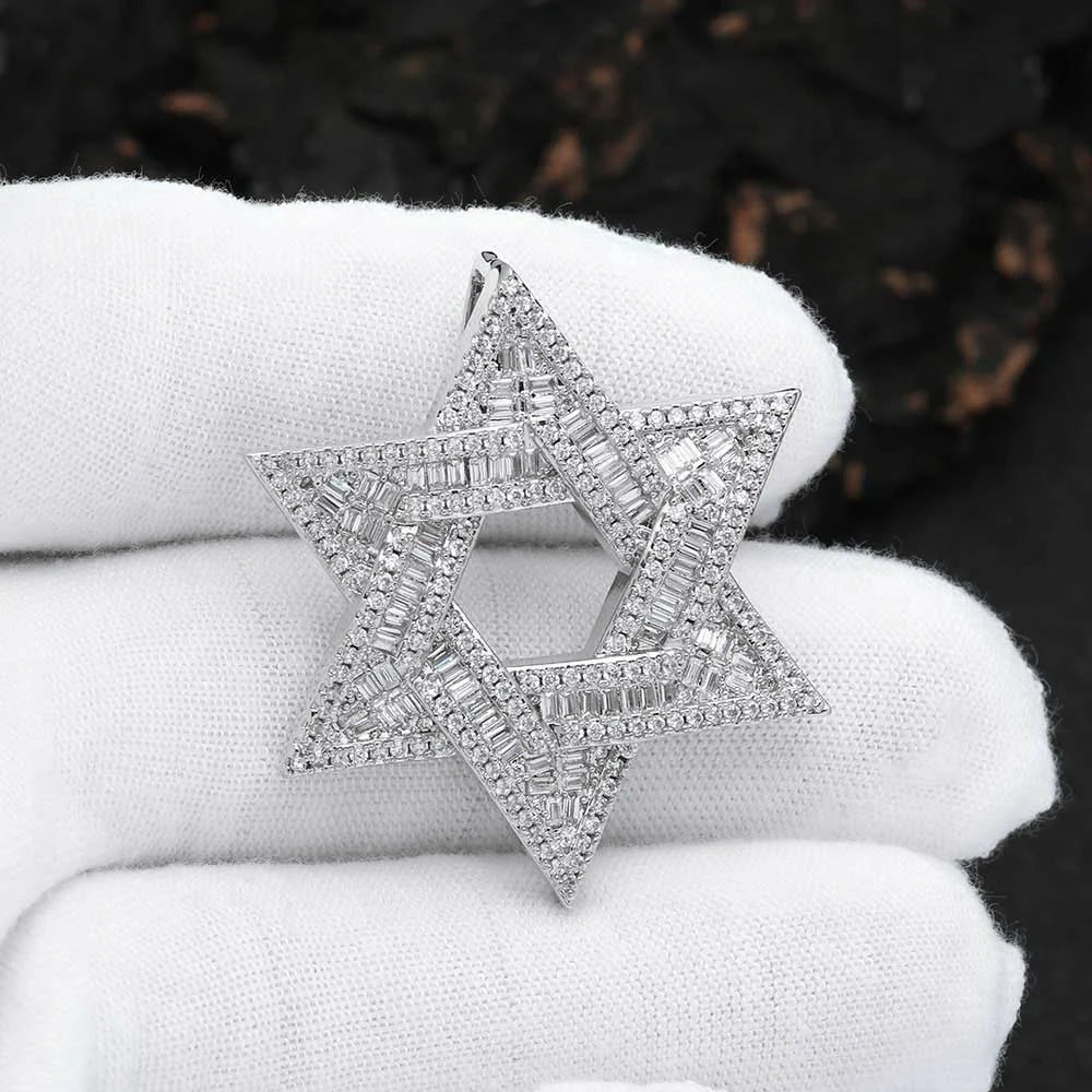 Iced Out Hexagram Pendant Stainless Steel
