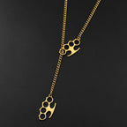 Hip Hop Stainless Steel Knuckles Necklace Black Y‑Shape Chain Knuckle Duster Necklace for Men Women Punk Streetwear