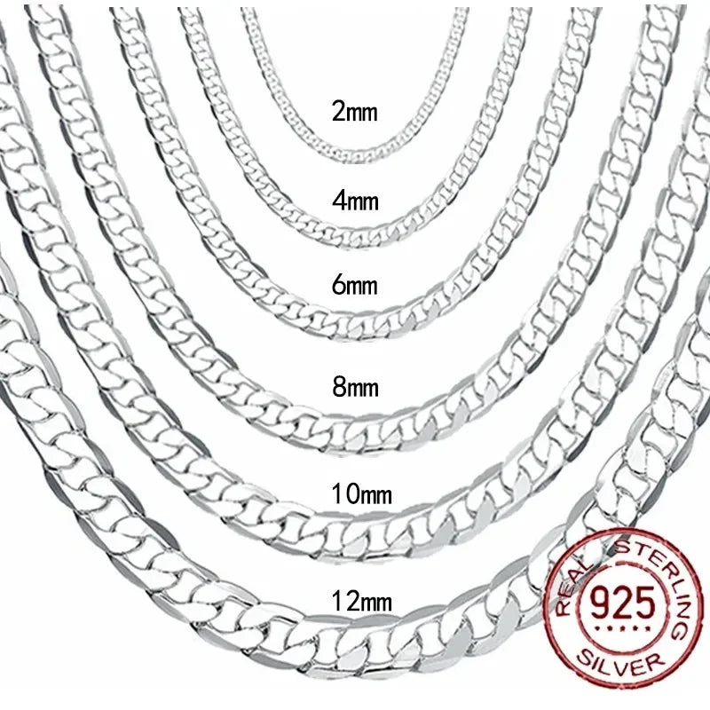 Men's 925 Sterling Silver Necklace 2/4/6/8/10/12MM 40-75cm Face Chain Necklace Lobster Clasp Men And Women Engagement