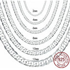 Men's 925 Sterling Silver Necklace 2/4/6/8/10/12MM 40-75cm Face Chain Necklace Lobster Clasp Men And Women Engagement