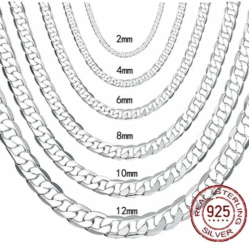 Men's 925 Sterling Silver Necklace 2/4/6/8/10/12MM 40-75cm Face Chain Necklace Lobster Clasp Men And Women Engagement