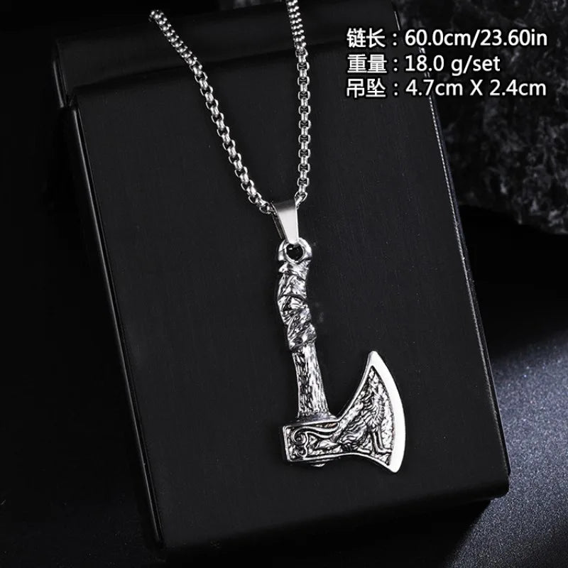 Vintage Viking Axe New In Necklace Crow Wolf Viking Pendant Necklace Medieval Mythology Jewelry For Men Gifts