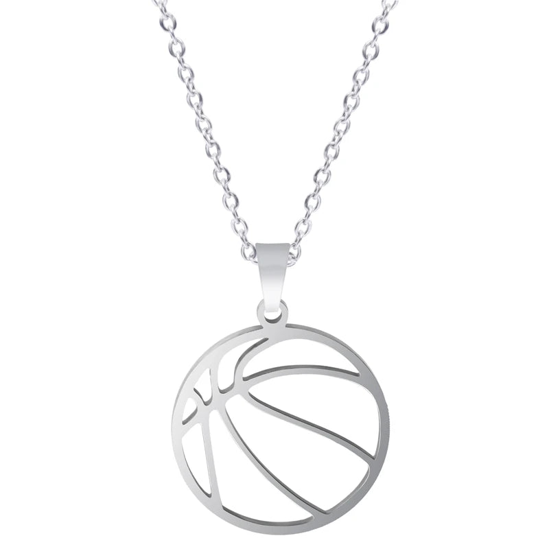 Sports Ball Charm Pendant Necklace — Steel