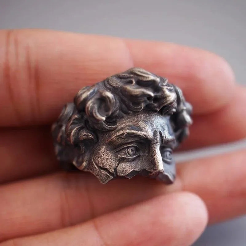 Retro Half Face David Adjustable Open Ring For Men Punk Gothic Edgy Copper Jewelry Unisex Accessories Renaissance Art