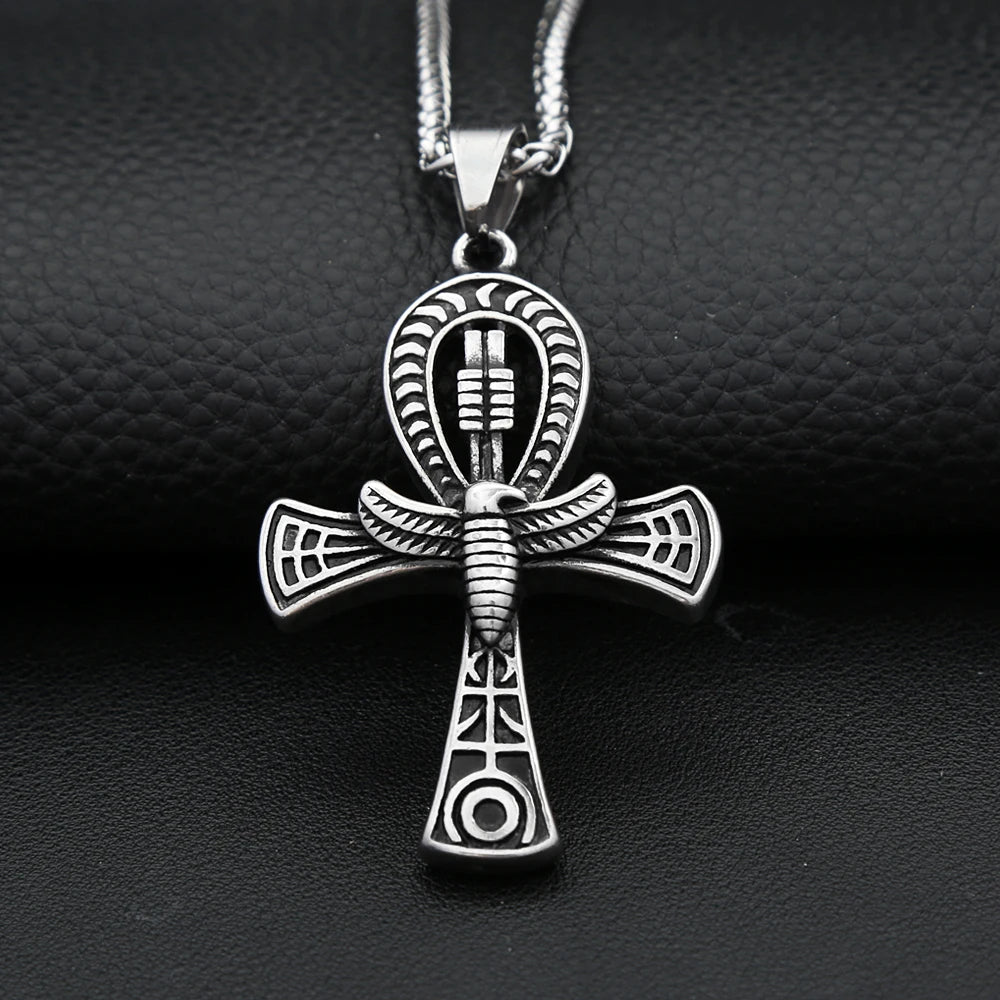 Vintage Stainless Steel Ancient Egyptian Ankh Cross Pendant Necklaces For Men Women Fashion Eye Of Horus Amulet Jewelry