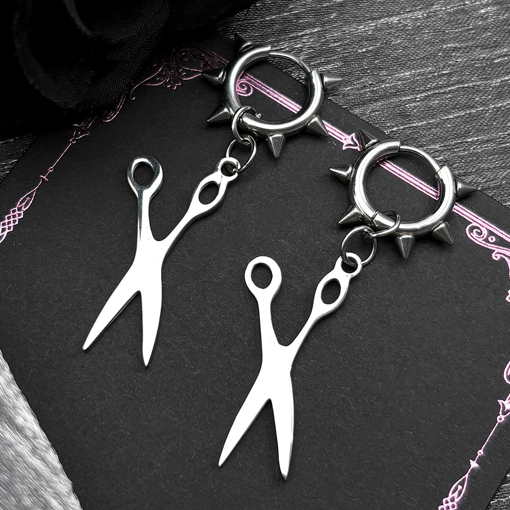 Hiphop Scissors Rivet Earrings For Women Men Stainless Steel Silver Color Gothic Male emo Hoop Dangle Ear Ring Jewelry Accessory