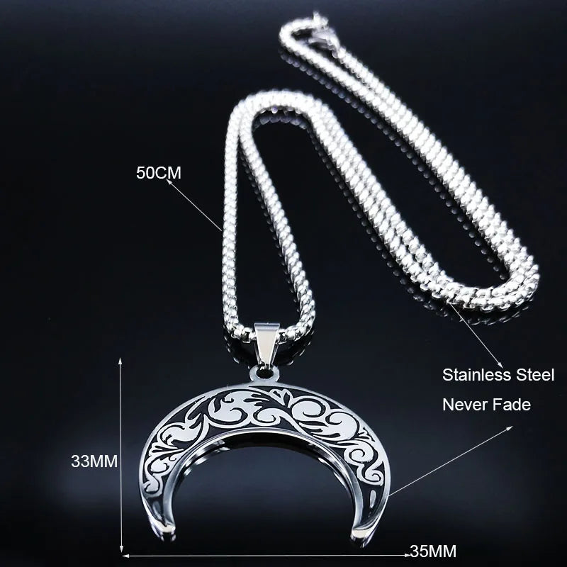 2024 Fashion Flower of Life Moon Stainless Steel Necklace for Women Silver Color Necklaces Pendants Jewelry colgantes
