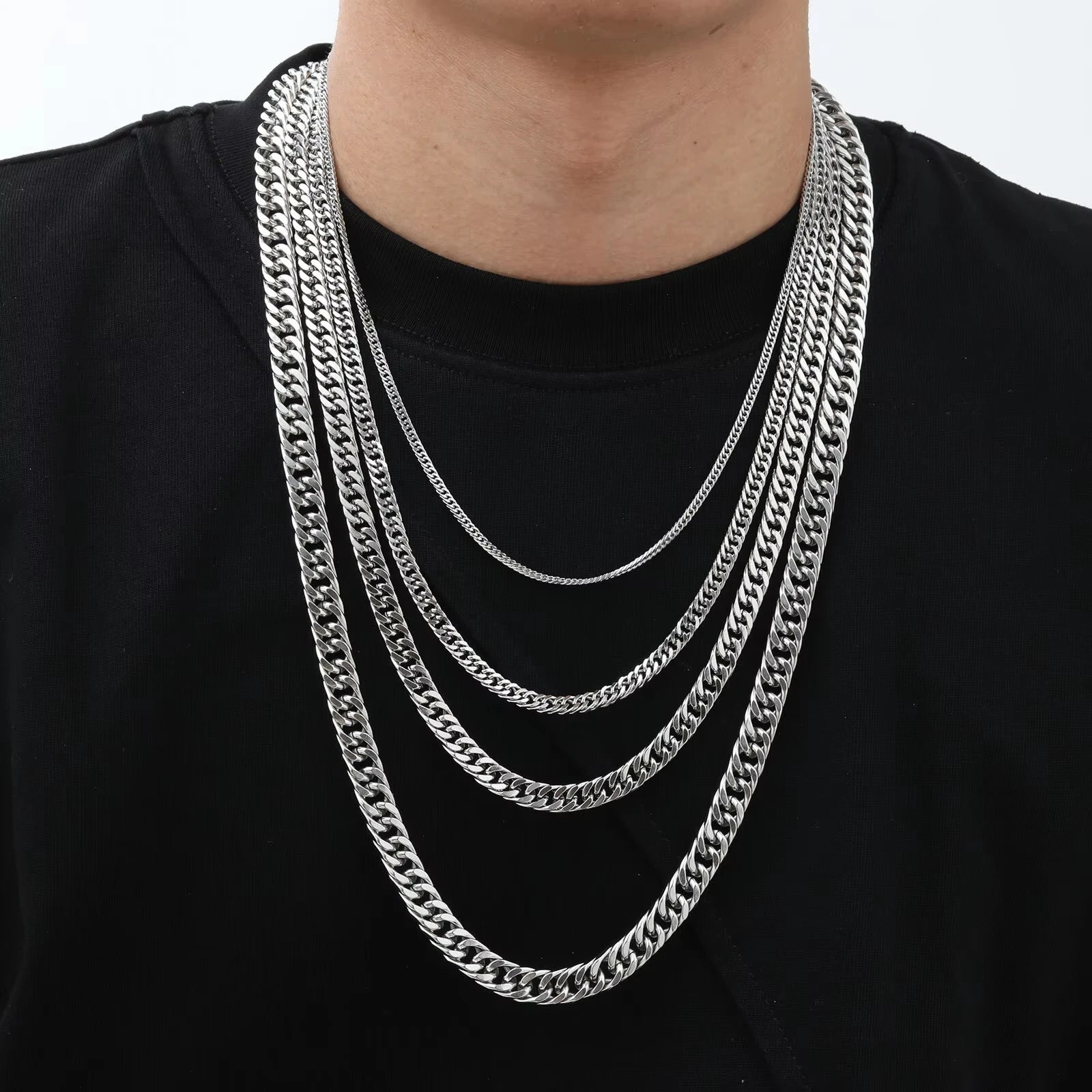 Punk Classic 3/5/7/9mm Width Cuban Chain Stainless Steel Necklace for Men Male Hip Hop Jewelry Accessories 50cm 55cm 60cm 70cm