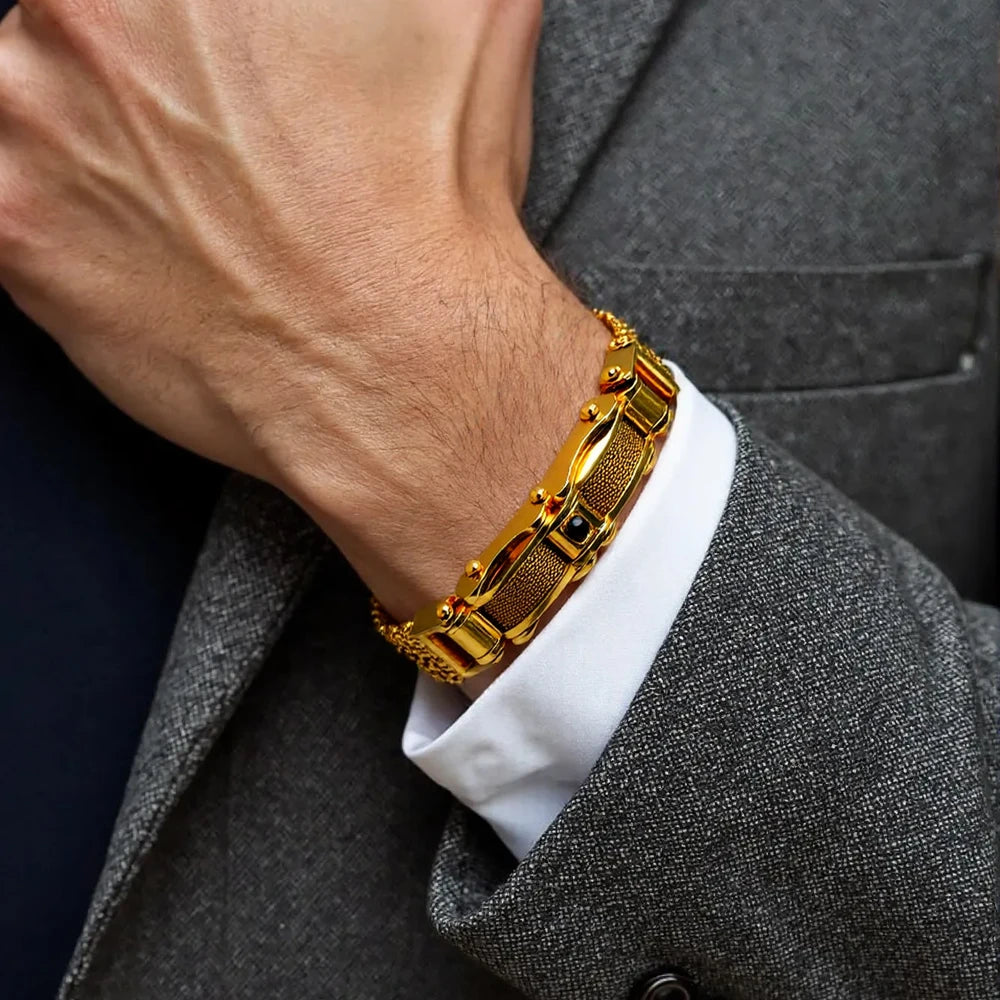 Punk Stainless Steel Bracelet 21 Cm Franco Link Chain Inlaid With Large-Grained Zircon Magnet Clasp