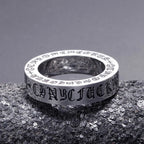 Retro Six-Character Mantra Stainless Steel Finger Ring Men Women Eternal Heart Cross Ring - Vintage Style Jewelry Accessories