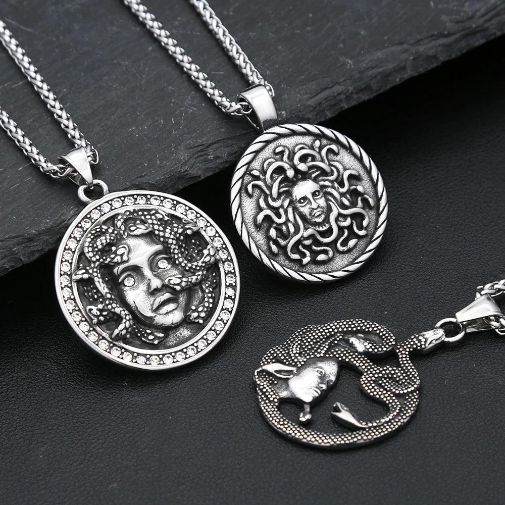 Classic Medusa Snake Pendant — Stainless Steel