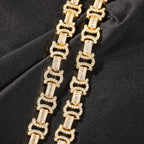 Uwin 12mm Byzantine Chain CZ Fully Iced Out Link Baguetter Pave Setting Necklace Jewelry Accessories