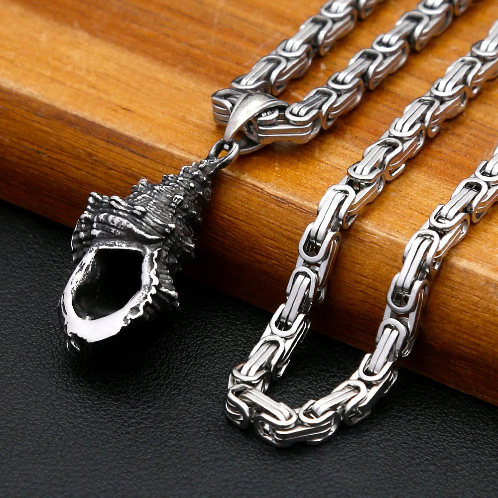 Retro Seashells Conch Necklace Stainless Steel Punk Fashion Sea Shell Pendant Chain For Men Women Cool Beach Surfing Jewelry
