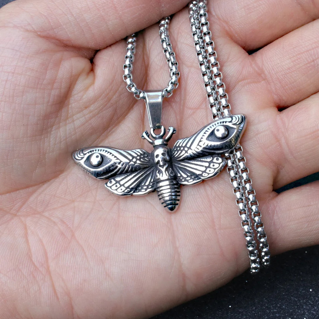 Stainless Steel Vintage Moth Pendant Necklace