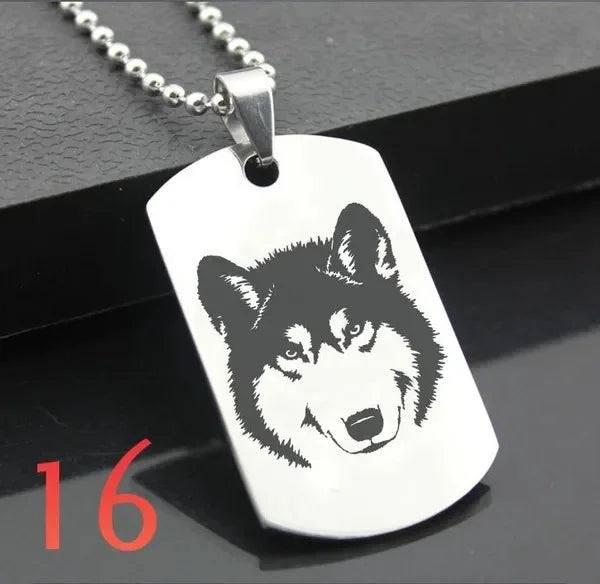 Wolf Dog Tag Pendant Necklace — Stainless Steel