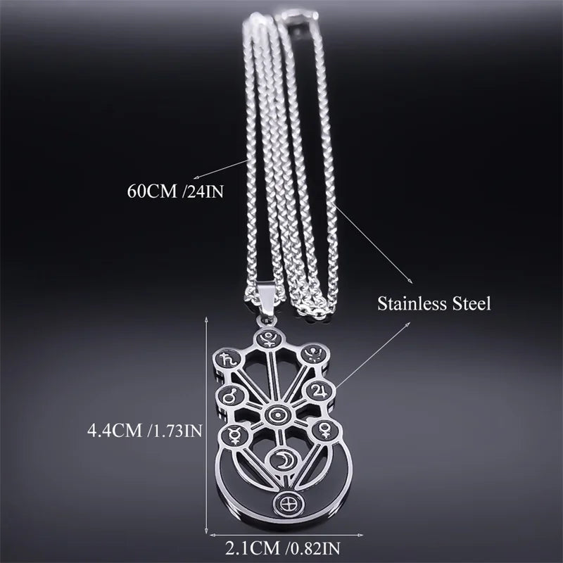 Kabbalah Sephirot Tree of Life Crescent Moon Necklace Cabala Stainless Steel Pendant Necklaces Jewelry Gitfs עץ החיים
