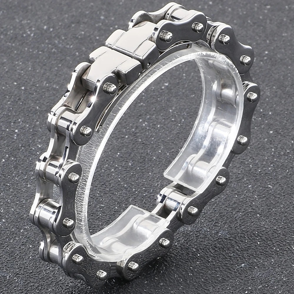 Punk Rock 316L Stainless Steel Biker Bracelet Men's 11MM Wide Motorcycle Link Chain Jewelry Accessory Bracelets for Men