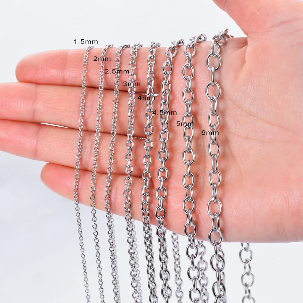 1Pcs Width1.5-4.5mm Stainless Steel Cross O Chain  Women Men Necklace Finding Pendant DIY Wholesale Jewelry 40-100cm Dropship