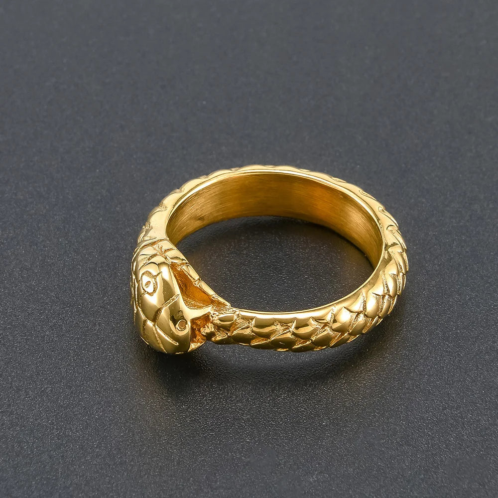 Punk Vintage Viking Snake Ring Men Women Stainless Steel Animal Ring Fashion Simple Biker Amulet Jewelry Gifts